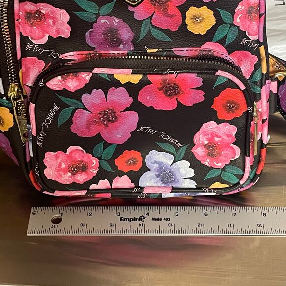 Betsey Johnson black & bright floral mini backpack faux leather adjustable - Picture 7 of 9